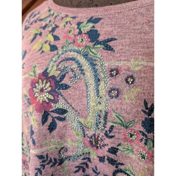 Chicos Floral Paisley Print Knit Top Size 4 Multicolor Casual 3/4 Sleeve Lightwe - Picture 2 of 7